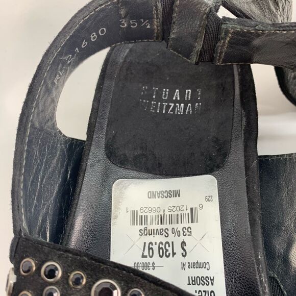 Stuart Weitzman Glosolstice Crystal-Embellished Suede‎ Ankle-Wrap Sandal, Black - Picture 5 of 6